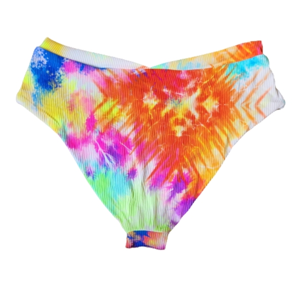 SEXY ☆ RAINBOW TIE DYE ZIP FRONT ☆ CAGED RIBBED BIKINI ☆ NWT - Picture 8 of 12